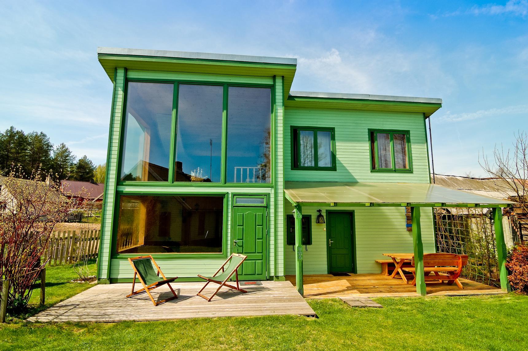 Colorful green paint on home